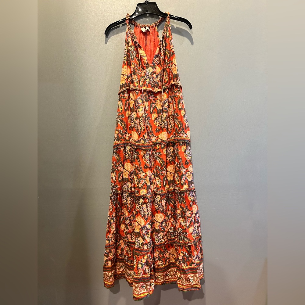 Floral Halter Maxi Dress - Orange